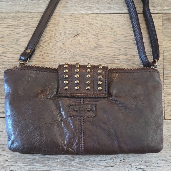 Vilencia Holland Leather Studded Brown Crossbody Bag - Picture 3 of 8